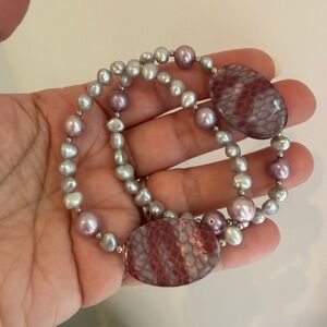 honora stretch gray purple Pearls Bracelet Set